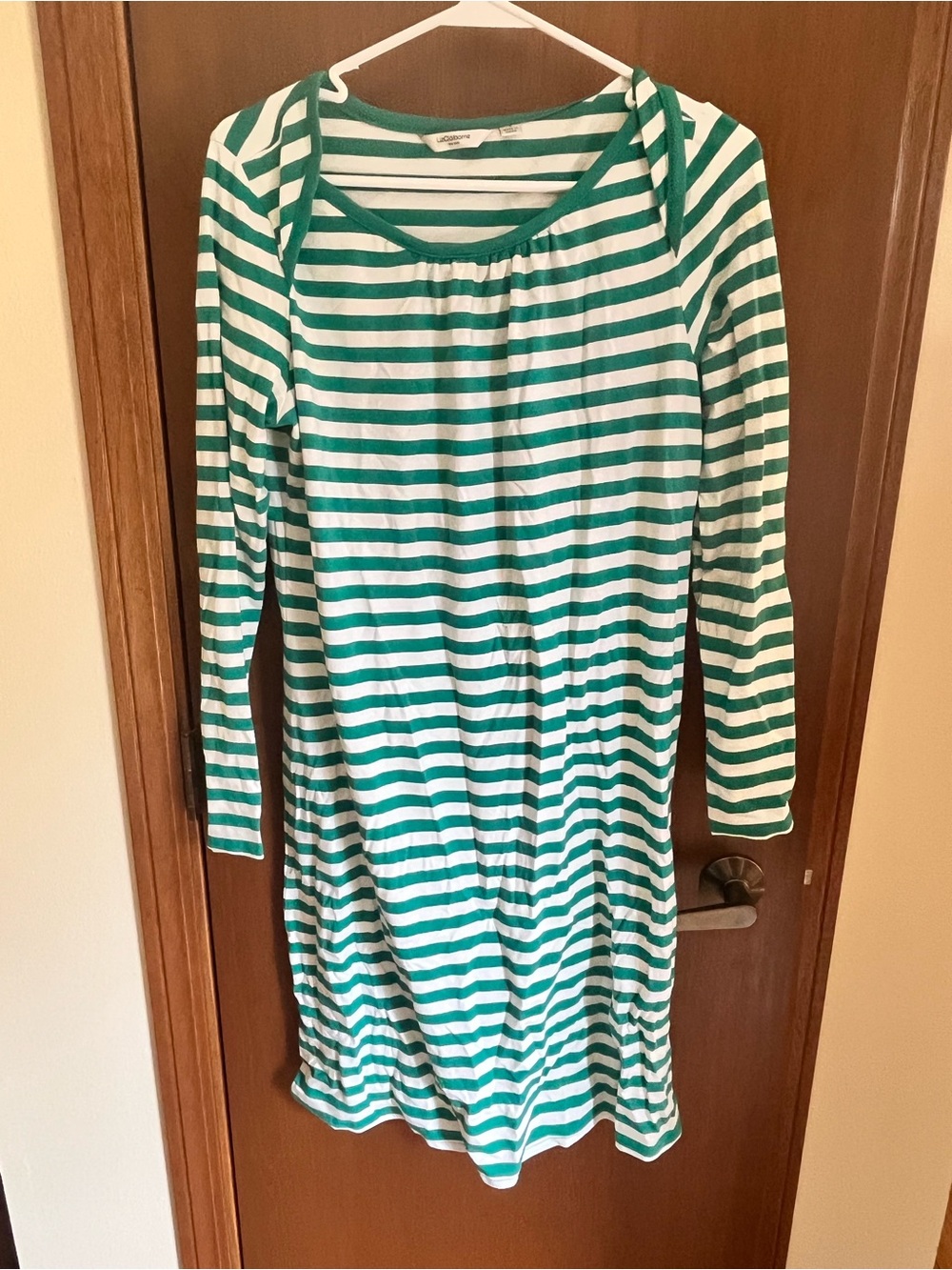 Liz Claiborne Striped Green & White small Dress - Classic Long Sleeve